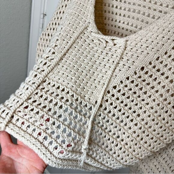 Audrey Parks X Francesca’s Beige Elianna Crochet Lace Up Cropped Sweater S Boho - Picture 5 of 11